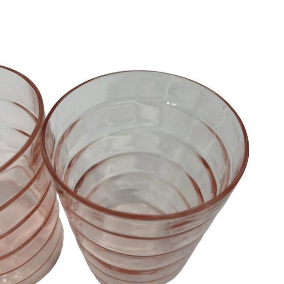 Vintage Anchor Hocking Block Optic Tumbler Glasses Pink Depression Glass - Picture 4 of 7